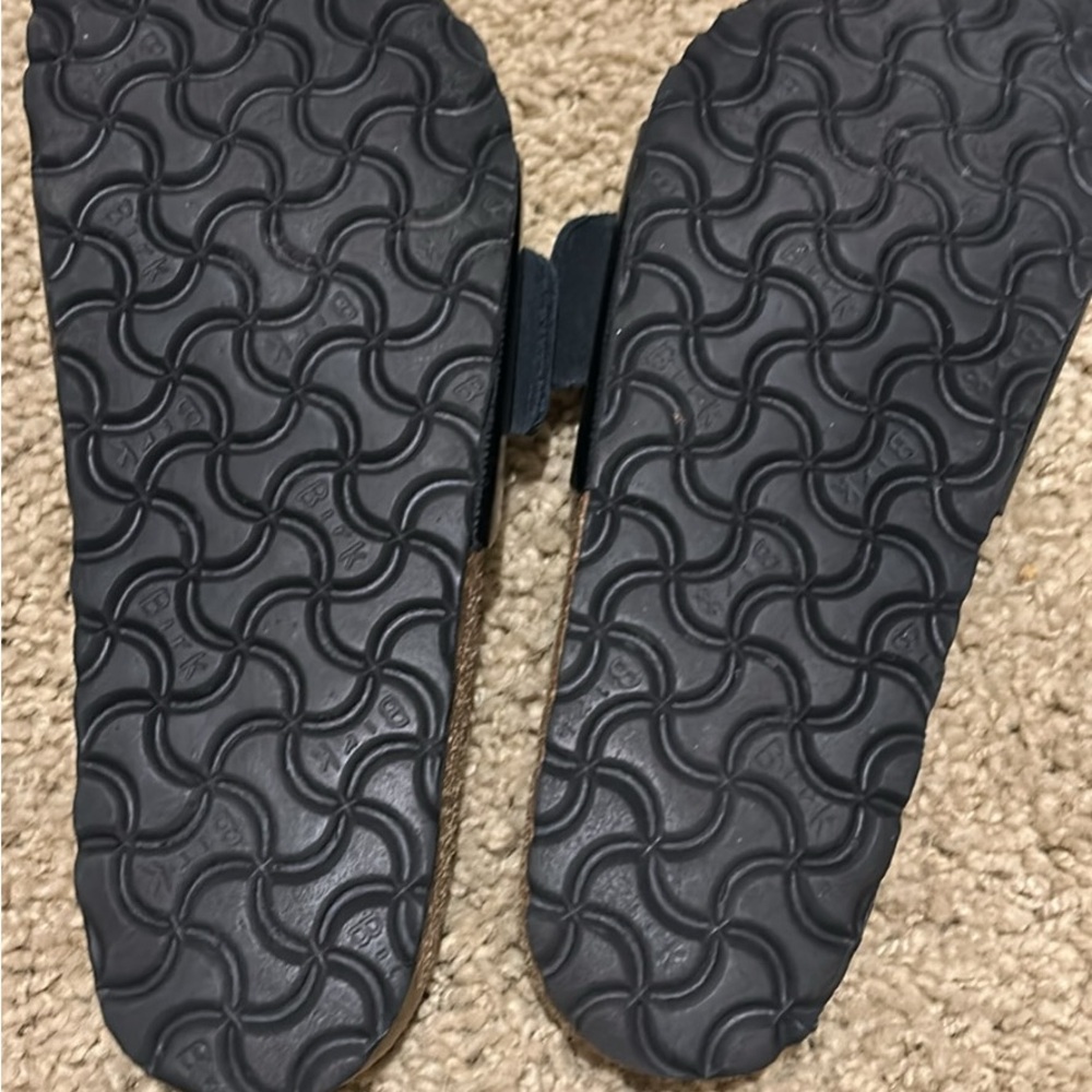 Birkenstock Black Madrid-style Slip-On Sandals with Gold Buckles - Picture 2 of 3